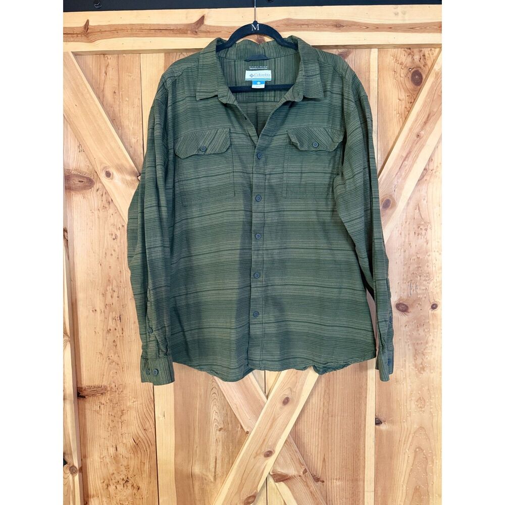 Columbia Omni-Wick Mens XXL Olive Green Striped Long Sleeve Trail Shirt Outdoor